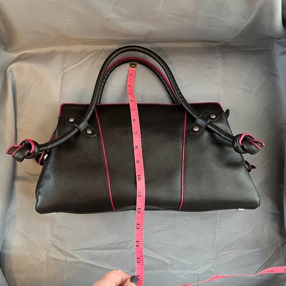 Black Leather Handbag, with Raspberry Red Contrast Edges, Preston & York - Picture 6 of 10